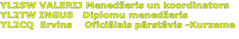 YL2SW VALERIJ Menedžeris un koordinators 
YL2TW INGUS   Diplomu menedžeris
YL2CQ  Ervins    Oficiālais pārstāvis -Kurzeme
